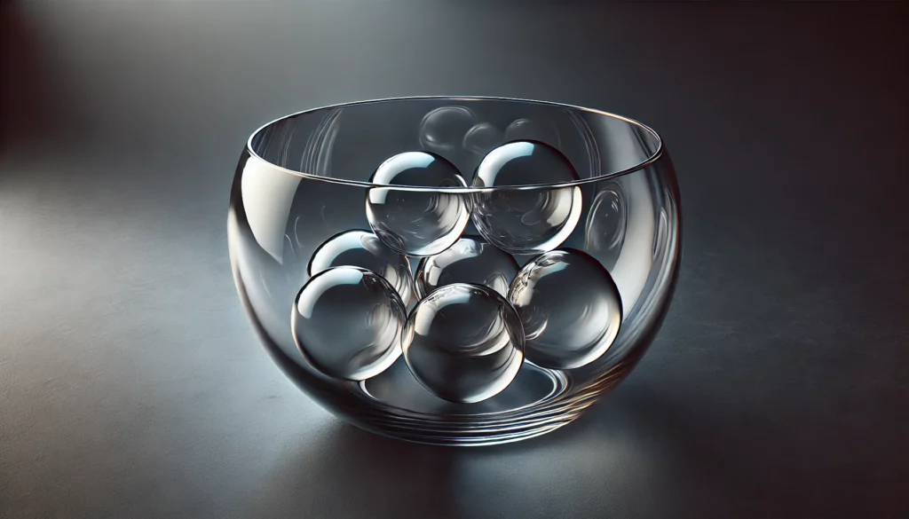 DALL·E 2025 02 15 00.43.45 A 3D rendered glass basket with a smooth rounded and high quality translucent surface. The basket has a refined and elegant curvature enhancing its